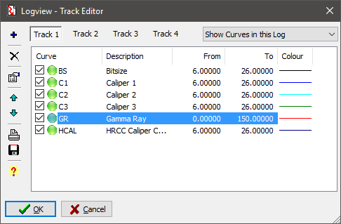 Logview Track Editor dialog