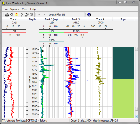 Seismap wireline log viewer with formation tops column
